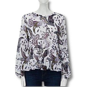 Loft Outlet Womens White and Purple Peplum Blouse Size XL Tops for Her